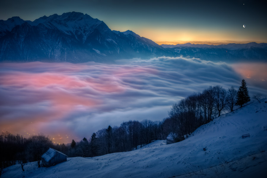 Moon and Venus over Trübbach, Switzerland